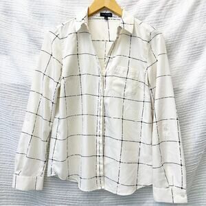 The Limited Cream Black Windowpane Plaid Button Down Blouse Women’s Small
